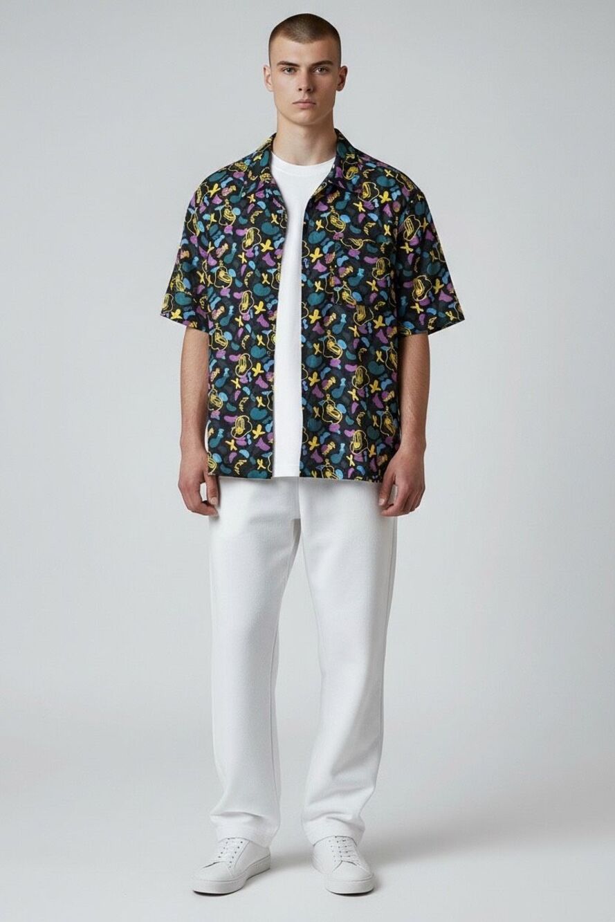 ✨Alpha Style Doodle Button Down Short Sleeves Sz Large Shirt✨